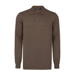 Men's Johnny Collar Long Sleeve Sweater // Brown (S)