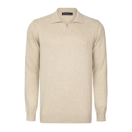 Men's Johnny Collar Long Sleeve Sweater // Beige (S)