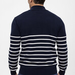 Men's Half Zip Striped Sweater // Navy (2XL)