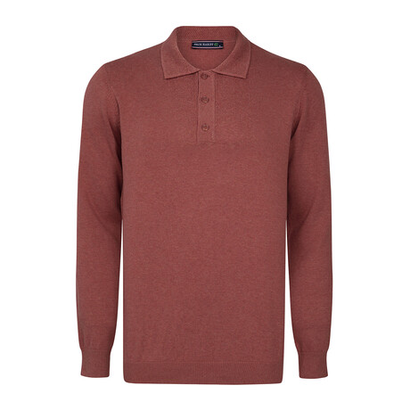 Men's Polo Collar Long Sleeve Sweater // Rose (S)