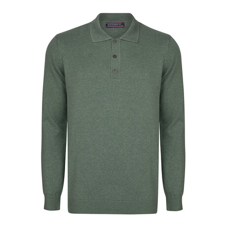 Men's Polo Collar Long Sleeve Sweater // Green (S)