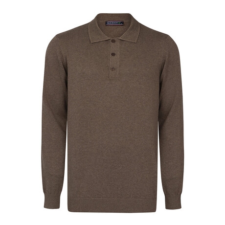 Men's Polo Collar Long Sleeve Sweater // Brown (S)