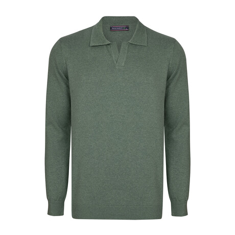 Men's Johnny Collar Long Sleeve Sweater // Green (S)