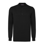 Men's Polo Collar Long Sleeve Sweater // Black (S)