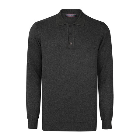 Men's Polo Collar Long Sleeve Sweater // Antracite (S)