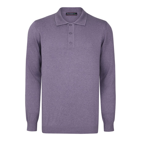 Men's Polo Collar Long Sleeve Sweater // Lilac (S)