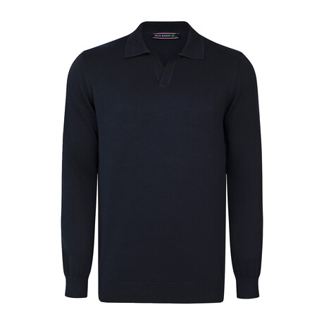 Men's Johnny Collar Long Sleeve Sweater // Navy (S)