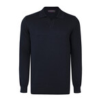 Men's Johnny Collar Long Sleeve Sweater // Navy (XL)