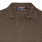 Men's Johnny Collar Long Sleeve Sweater // Brown (M)