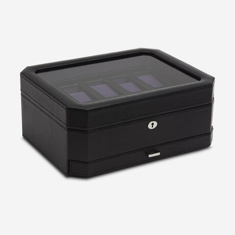 Windsor Vegan Leather 10-Piece Watch Box with Drawer // Black + Purple // 458603