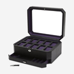 Windsor Vegan Leather 10-Piece Watch Box with Drawer // Black + Purple // 458603