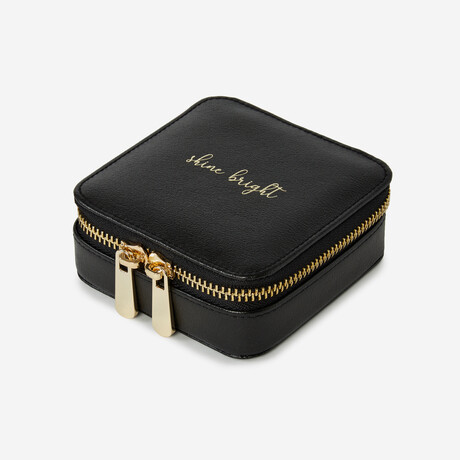 Heritage Leather Square Zip Jewelry Case // Black // 886002