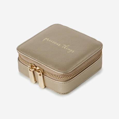 Heritage Leather Square Zip Jewelry Case // Gold // 886078