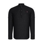 Half Button Up Mock Neck Sweatshirt // Black (S)