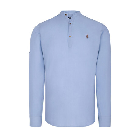 Half Button Up Mock Neck Sweatshirt // Blue (S)