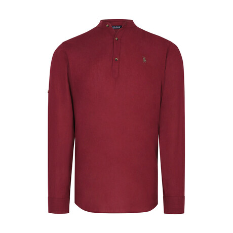 Half Button Up Mock Neck Sweatshirt // Burgundy (S)