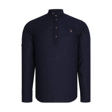 Half Button Up Mock Neck Sweatshirt // Dark Blue (S)