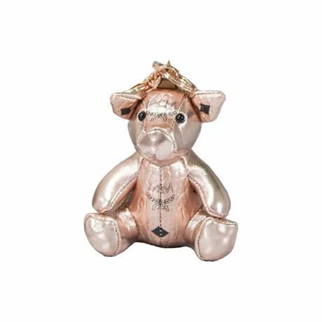 Leather Visetos Pig Keychain Charm Ring // Champagne Gold