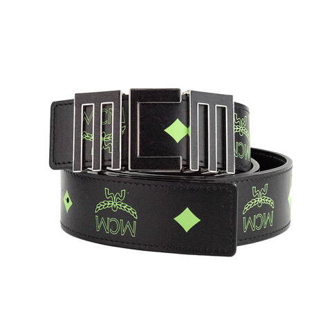 Claus Mens Visetos Logo Leather Numeric Buckle Belt // Summer Green