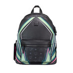 Graphic Lines Medium Pebbled Visetos Leather Backpack // Black + Multicolor