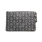 Veritas Medium Denim Monogram Logo Canvas Clutch Pouch // Dark Grey