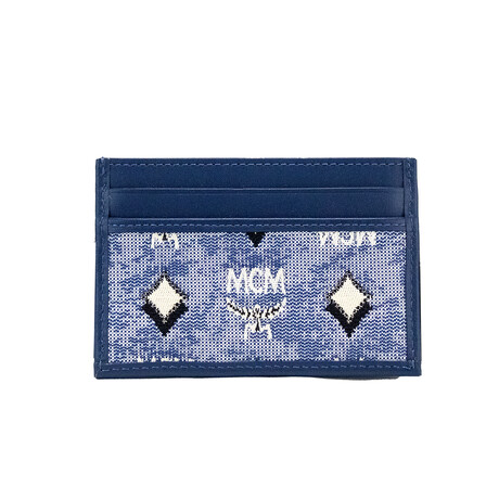 Veritas Vintage Denim Fabric Monogrammed Card Case Wallet // Blue