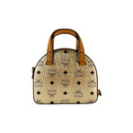 Signature Visetos Diamond Logo Leather Mini Round Top Tote Crossbody Handbag // Berlin Gold