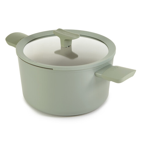 BergHOFF Balance Nonstick Ceramic Stockpot 10" // 5.8qt. With Glass Lid // Recycled Aluminum // Sage