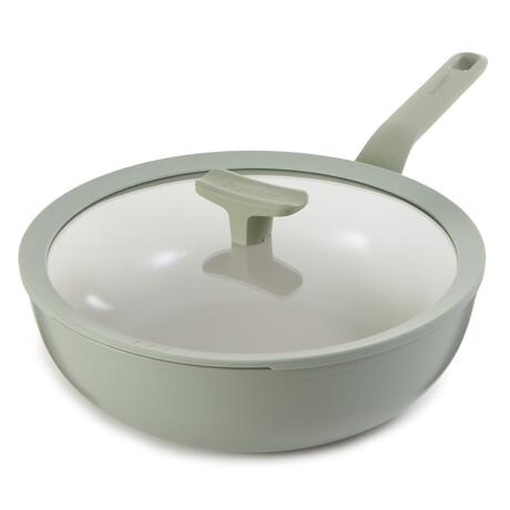 BergHOFF Balance Nonstick Ceramic Wok Pan 11" // 4.4qt. With Glass Lid // Recycled Aluminum // Sage