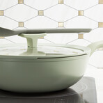 BergHOFF Balance Nonstick Ceramic Wok Pan 11" // 4.4qt. With Glass Lid // Recycled Aluminum // Sage