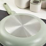 BergHOFF Balance Nonstick Ceramic Sauté Pan (Long Handle) 10.25" // 3.1qt. With Glass Lid // Recycled Aluminum // Sage