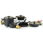 BergHOFF Leo 10Pc Nonstick Ceramic Cookware Set With Glass lid // Black