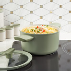 BergHOFF Balance Nonstick Ceramic Stockpot 8" // 3.3qt. With Glass Lid // Recycled Aluminum // Sage