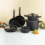 BergHOFF Leo 10Pc Nonstick Ceramic Cookware Set With Glass lid // Black