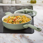 BergHOFF Balance Nonstick Ceramic Sauté Pan (Long Handle) 10.25" // 3.1qt. With Glass Lid // Recycled Aluminum // Sage