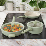 BergHOFF Balance Nonstick Ceramic Sauté Pan (Long Handle) 10.25" // 3.1qt. With Glass Lid // Recycled Aluminum // Sage