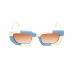 Women's // The Femme Rectangular Sunglasses // White & Blue Checkered + Gradient Brown