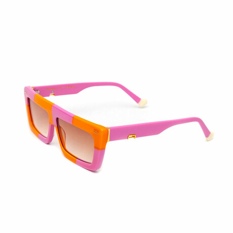 Women's // The Sienna Flat Top Sunglasses // Orange & Pink Checkered + Gradient Brown