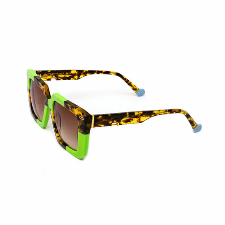 Women's // The Emma Square Sunglasses // Green & Tortoise Checkered + Gradient Brown