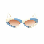 Women's // The Chloe Oval Sunglasses // White & Blue Checkered + Gradient Brown