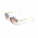 Women's // The Chloe Oval Sunglasses // White & Blue Checkered + Gradient Brown