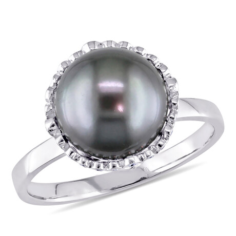 9.5-10mm Cultured Tahitian Pearl & 1/4ct TW Diamond Cocktail Ring in 14k White Gold (5)