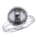 9.5-10mm Cultured Tahitian Pearl & 1/4ct TW Diamond Cocktail Ring in 14k White Gold (5)