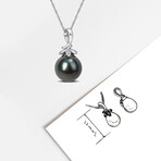 9-10mm Cultured Tahitian Pearl & Diamond Accent Cluster Leaf Pendant with Chain in 10k White Gold - 17 in