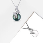 9.5-10mm Cultured Tahitian Pearl & 1/10ct TW Diamond Pendant with Chain in 10k White Gold - 17 in