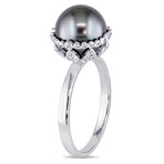 9.5-10mm Cultured Tahitian Pearl & 1/4ct TW Diamond Cocktail Ring in 14k White Gold (9)