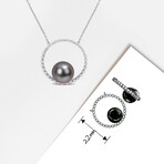 9.5-10mm Cultured Tahitian Pearl & 1/2ct TGW White Sapphire Circular Pendant with Chain in 10k White Gold - 17 in