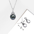 9-10mm Cultured Tahitian Pearl & Diamond Accent Pendant with Chain in 14k White Gold - 17 in