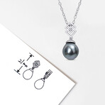 8-9mm Cultured Tahitian Pearl & White Topaz Lozenge Drop Pendant with Chain in Sterling Silver - 18 in