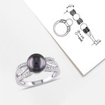 9-9.5mm Cultured Tahitian Pearl & Diamond Accent Split Shank Ring in Sterling Silver (8)